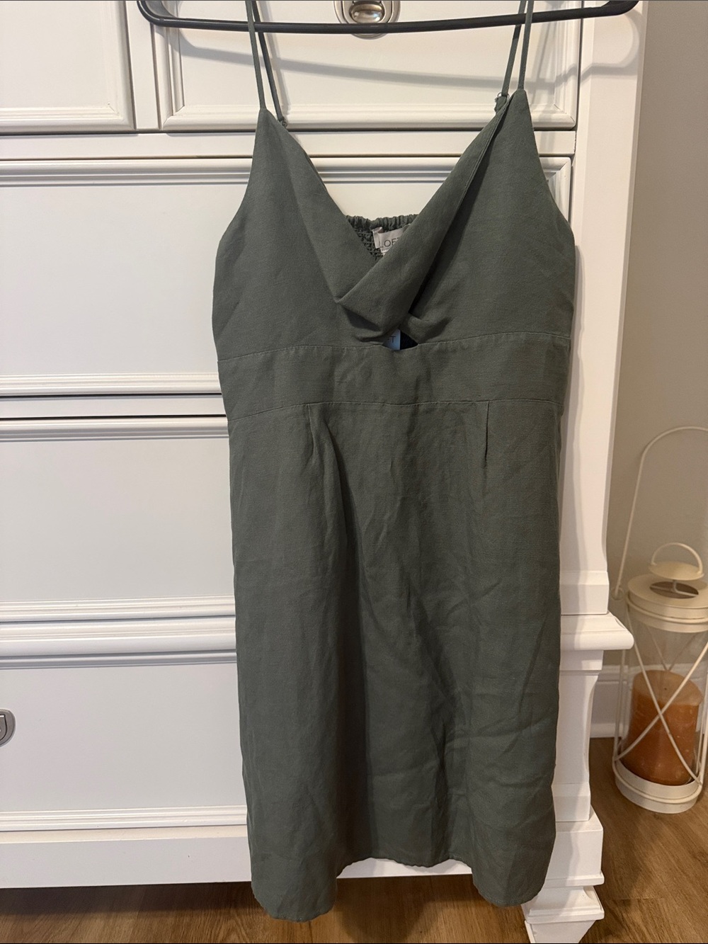 LOFT Olive Slip Dress with Cowl Neckline